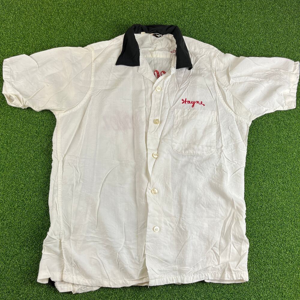 Vintage 1950/60s Bell Helicopter Aviation Chainstitch Bowling Shirt Wayne Sz L